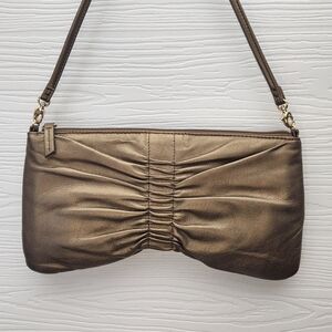 Vintage Apostrophe Women Bronze Leather Gathered Front / Back Shoulder Handbag